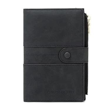 Imagem de Mudono Porta-passaporte e cartão para mulheres com bloqueio de RFID, carteira fina para viagem com compartimento para cartão de vacina, Preto, Minimalista