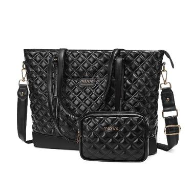 Imagem de MOSISO Bolsa feminina para laptop, pasta de 15,6 polegadas, compatível com MacBook, HP, Dell, Asus Notebook, 40,6 cm de grande capacidade, bolsa de couro acolchoada losango com bolsa pequena, preta
