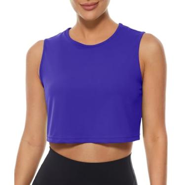 Imagem de Lavento Regata feminina de gola redonda para treino – Camiseta sem mangas para corrida atlética para ioga, Iris Blue, 7