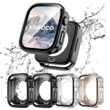 Imagem de Kawoco Pacote com 4 capas à prova d'água para Apple Watch série 6/5/4/SE de 40 mm com película de vidro temperado, capa protetora amortecedora de cobertura total 2 em 1 para Apple Watch de 40 mm