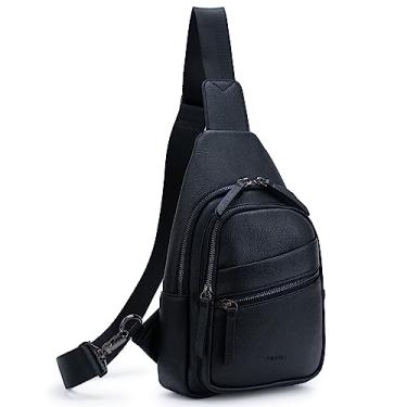 Imagem de Alldaily Bolsa tiracolo grande para mulheres, bolsa transversal de couro na moda, bolsa de peito para viagens, pochete, Preto