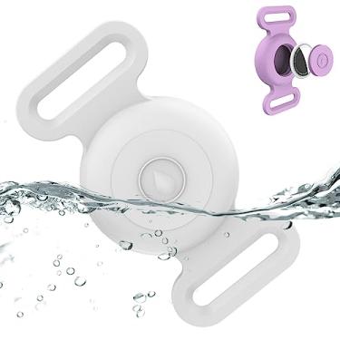 Imagem de Suporte de coleira de cachorro Airtag à prova d'água compatível com Apple AirTag, capa de silicone impermeável para coleira de cachorro, suporte AirTag anti-perda para rastreador GPS de animais de estimação e gatos (branco)