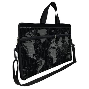 Imagem de Case Capa Maleta Premium Para Notebook Laptop de 17 e 17,3 com Alça de Mão Alça de Ombro e Zíper Lateral - Mapa Mundi Preto