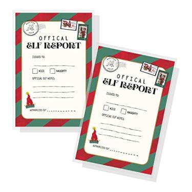 Imagem de Boletim oficial de elfo para Papai Noel Naughty Nice | Pacote com 30 | 12,7 x 17,8 cm Cartões postais de comportamento de jogo de elfo para crianças de Natal Papai Noel Cam