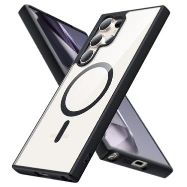 Imagem de YSLBWLE Capa magnética para Galaxy S23 Ultra, [compatível com Magsafe], [proteção contra quedas de grau militar de 3 metros] Capa protetora fina translúcida fosca, TPU + PC, capa protetora de luxo