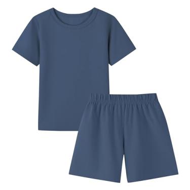 Imagem de AIUI-HARNSBORN Conjunto de pijama para bebês e meninas, conjunto de pijama de manga curta, camiseta e calça de algodão, Azul marino, 4-5 Anos
