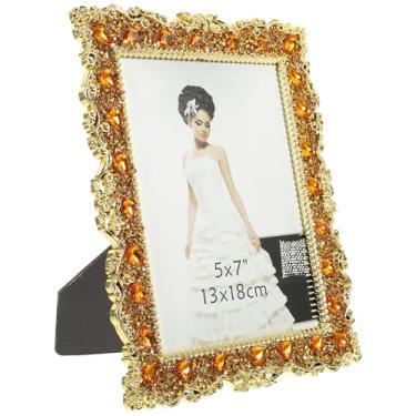 Imagem de DECHOUS Porta-retrato de cristal strass casamento porta-retrato estilo europeu porta-retrato porta-retrato para casamento dia dos namorados mesa display de mesa dourado