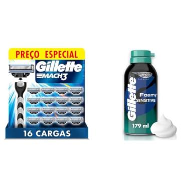 Imagem de Combo Gillette Mach3 - Carga para Aparelho de Barbear, Leve 8 Pague 6 + Espuma de Barbear Gillette Foamy Sensitive 175g