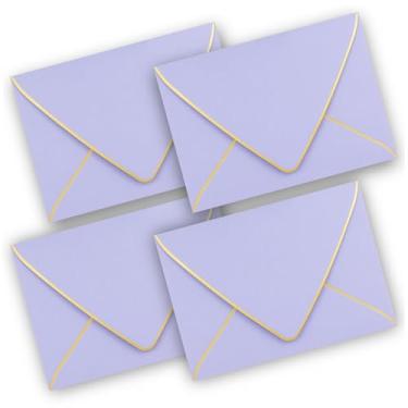 Imagem de Envelopes V-Flap Pacote com 50 - Tamanho A4, Borda Dourada, Roxo, Perfeito para Convites, Casamentos, Chá de Bebê e Todas as Ocasiões