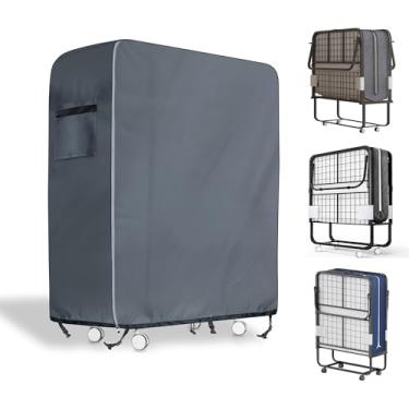 Imagem de Capa dobrável para armazenamento de cama – Protetor de cama dobrável universal à prova d'água e à prova de poeira – Serve para cama dobrável de solteiro de 78 cm - cinza (cinza, 81 cm C × 35 cm L ×