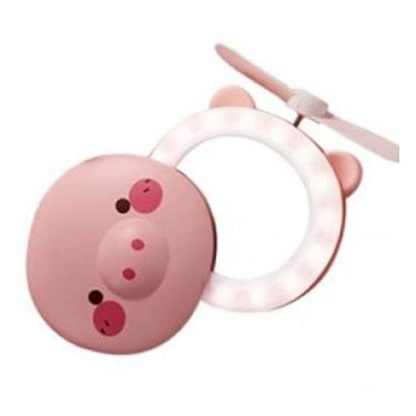 Imagem de Mini Espelho Ventilador luz LED bateria reccarregavel via USB Porquinho