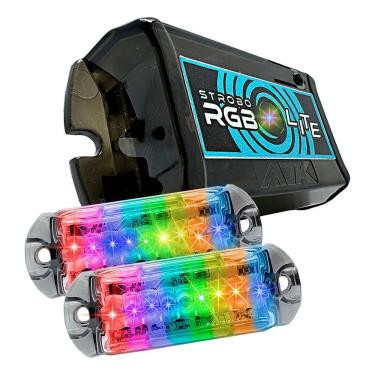 Imagem de Kit Strobo Automotivo AJK Lite Rítmico + 2 Faróis RGB 3W