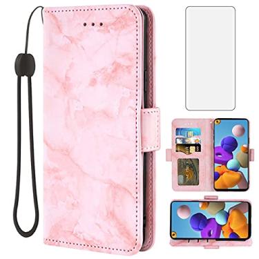 Imagem de Asuwish Capa compatível com Samsung Galaxy A21S e protetor de tela de vidro temperado, acessórios, suporte de cartão, carteira de mármore, capas de telefone para Glaxay Galaxies A 21S GalaxyA21S Rosa