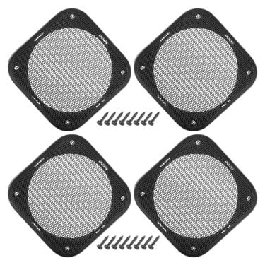 Imagem de ACROPIX Capa universal de grade de alto-falante de carro de 10 cm quadrada de malha para alto-falante de áudio de 10 cm capa protetora de subwoofer com parafusos de montagem ABS preto - pacote com 4