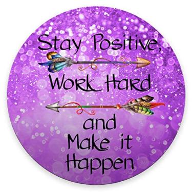 Imagem de Amcove Mouse pad redondo para jogos personalizado, Stay Positive Work Hard and Make It Happen motivacional placa com citação inspiradora redonda mouse pad citações motivacionais para trabalho (roxo) 20 x 20 x 0,3 cm