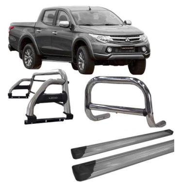 Imagem de Kit Quebra Mato Estribo Santo Antônio H2 L200 a 020 Cromado - HOZZ