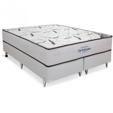 Imagem de Conjunto Cama Box Colchão Highfoam Super King 193x203x28cm Ortobom Cinza / Branco