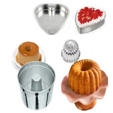 Imagem de 3 Assadeiras Formas de Bolo Confeitaria 1 Forma Suiça + 1 Forma de Pud