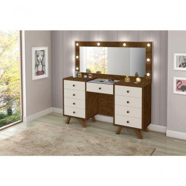 Imagem de Penteadeira 9 Gavetas Malbec Off White Led E Espelho