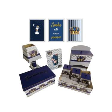 Imagem de Kit Bebe Higiene Nuvem Quarto Menino Com Trio De Quadros Mdf - CasaBeb