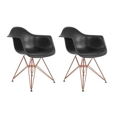 Imagem de Kit 2 Poltronas Eiffel Eames Preta com Braço Daw em Ferro Cobre - Up H