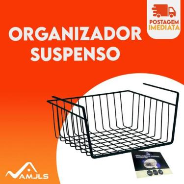 Imagem de Cesto Organizador Aramado Prateleira Grande Multiuso Suspenso Armário 