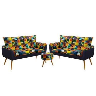 Imagem de Kit 2 Poltronas Namoradeira Opala com Puff Solar Suede Estampado Color