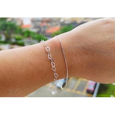 Imagem de Kit 2 Pulseiras Femininas Coração Veneziana Maciça Prata 925 - DR Jóia