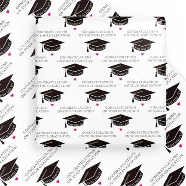 Imagem de WRAPAHOLIC Folha de papel de embrulho de graduação - 6 folhas de valetadeira preta com design de letras dobradas para festa, celebração - 40 cm x 70 cm por folha
