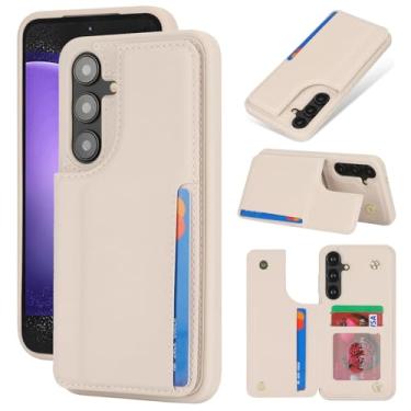Imagem de iCoverCase Capa compatível com Samsung Galaxy S23 FE com suporte para cartão, capa carteira S23 FE para mulheres e homens [bloqueio RFID] capa protetora de couro PU para celular S23 FE (bege)