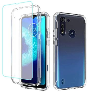 Imagem de Tothedu Capa de celular para Moto G8 Power Lite XT2055-2 com protetor de tela de vidro temperado, capa protetora completa transparente de policarbonato rígido TPU para Motorola Moto G8 Power Lite