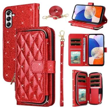 Imagem de Furill Capa carteira para Samsung Galaxy A14/M14 5G com alça de pulso, alça de ombro transversal, 9+ compartimentos para cartões, bolsa com zíper, capa de celular de couro PU de luxo para A 14 4G 14A