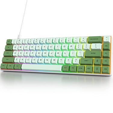 Imagem de Owpkeenthy Teclado mecânico para jogos com fio 65% teclas Matcha com interruptor vermelho ultra compacto RGB 60% teclado para jogos N-Key Rollover para PC Gamer (Matcha/68 Red Switch)