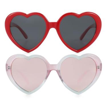 Imagem de JOVAKIT Óculos de sol infantis polarizados em forma de coração para meninas de 3 a 18 anos, óculos de sol modernos e adoráveis para festa rave, proteção UV, Pacote com dois: (vermelho/cinza +