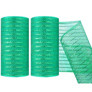 Imagem de MIKIMIQI Pacote com 2 fitas decorativas de malha de 15 cm x 7 metros de fita de malha com grinalda de malha metálica Deco Rolo de tela para guirlandas de primavera, grinaldas, artesanato, decoração de festa (verde)