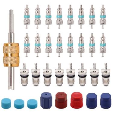 Imagem de TWTADE Kit de núcleo de válvula de ar condicionado 33 peças - Núcleos de válvula Schrader com ferramenta de remoção e tampas de vedação para carro A/C R12 R134a Refrigeração e sistema HVAC