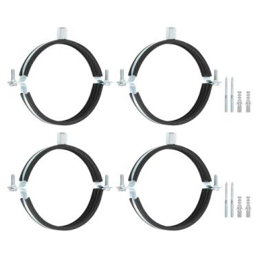 Imagem de uxcell 4 peças de braçadeira de suporte de tubo ajustável, 4-1/2" (114 mm) suporte de parede de teto anel dividido gancho de tubo de ferro galvanizado suporte de correia de tubo com parafuso e tubo de