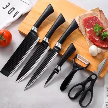 Imagem de Super Kit De Facas Cozinha Churrasco Premium Inóx 6 Peças - SWEET HOME