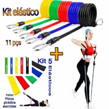 Imagem de Kit 2 bosas + Elástico 11 Peças + Mini Band 5 Níveis Faixa Elástica Ma