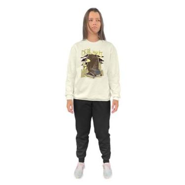 Imagem de Conjunto de Moletom Feminino Blusa Sem Capuz e Calça Jogger Estampado 