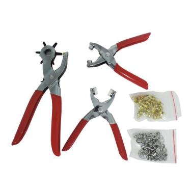 Imagem de Conjunto de 3 Alicates Ilhós Furador e Aplicador de Botão de Pressão -