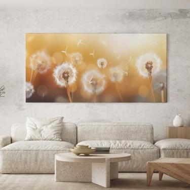 Imagem de Quadro Decorativo para Sala Quarto Hall 100x50 Dente de Leão Bege Paisagem Horizontal Grande Decoração Parede Tela
