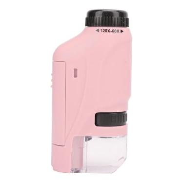 Imagem de Microscópio para Crianças, Microscópio Portátil de Bolso 60-120X para Estudantes, Lupa de Moedas Alimentada por Bateria, Microscópio Portátil para Colecionadores, Mini (Rosa)