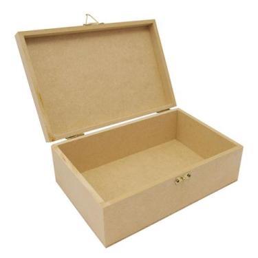 Imagem de Kit 2 Caixa Retangular Com Fecho E Dobradica 37x27x13 Mdf 6mm Madeira 