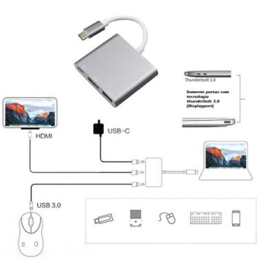Imagem de Adaptador USB 3.1 Tipo C Thunderbolt 3.0 X Hdmi USB 3 Tipo C Space Gre