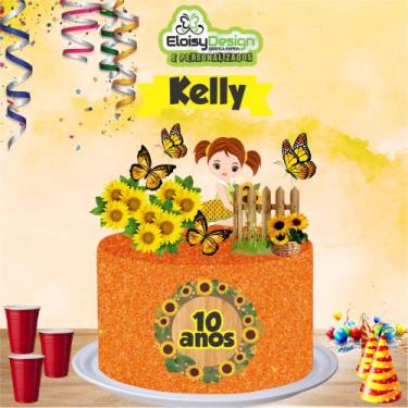 Imagem de Topo de Bolo Girassol  para aniversário - EloisyDesign