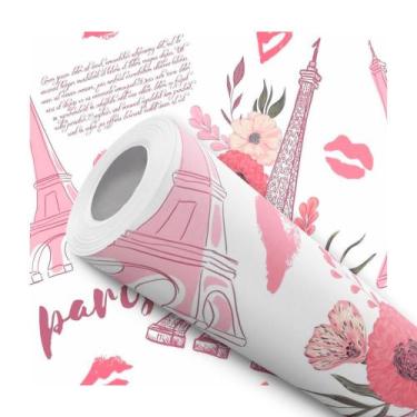 Imagem de Papel De Parede Adesivo Lavável Teen Paris Rosa Torre Eiffel Floral - 