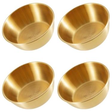 Imagem de lasenersm 4 peças tigela de vinho de aço inoxidável tigela de vinho de arroz redonda copo de vinho de arroz prato de molho tigela de molho tigela de tempero tigela de bebida tigela de molho tigela de