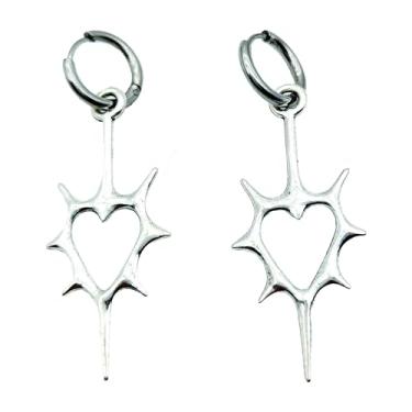 Imagem de CABEPHY Brincos Y2K Goth Punk farpado com pingente de coração para homens e mulheres brincos exclusivos de aço inoxidável emo estranho bruxo alternativo abstrato peculiar, Titânio Prata, Sem pedra