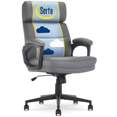 Imagem de Serta Comfort Executive Mid-Back OfficeChair Assento acolchoado semi pelúcia, apoios de braços acolchoados, espuma SertaQuality, base giratória de metal, cadeira ergonômica de computador para casa ou